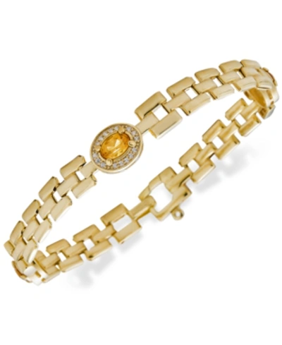 Macy's Citrine (1-1/5 Ct. T.w.) & White Topaz Accent Panther Link Bracelet In 14k Gold-plated Sterling Silv