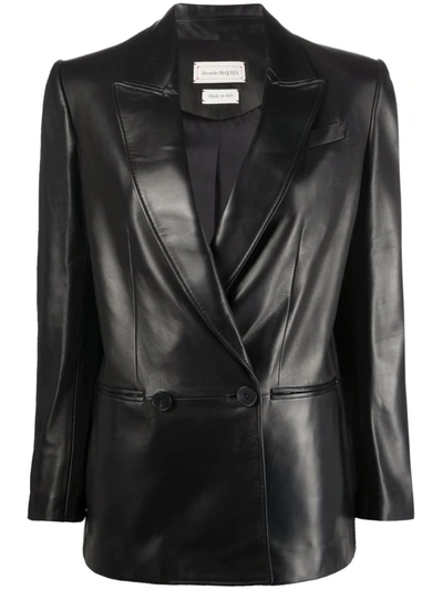 Alexander Mcqueen Black Double-breasted Lambskin Blazer