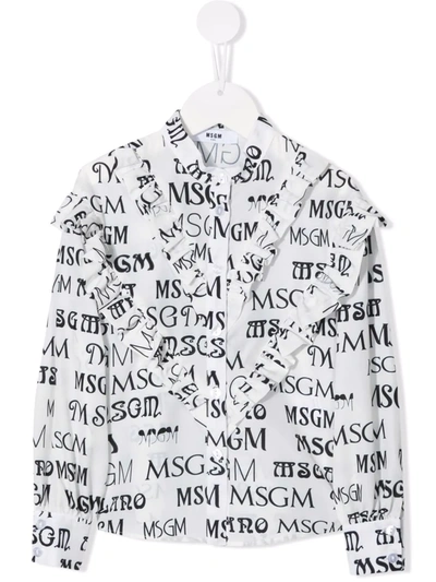 Msgm Teen Logo-print Ruffled Shirt In White