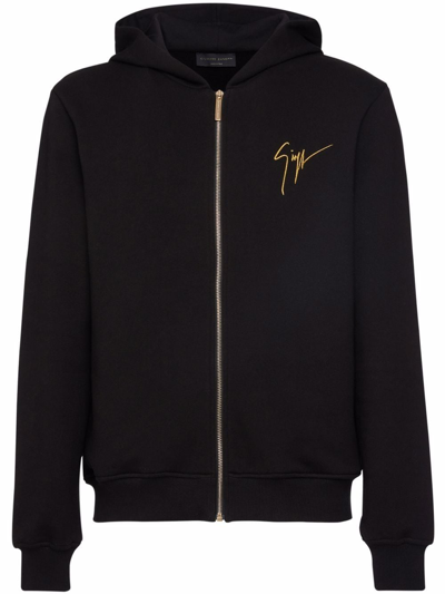 Giuseppe Zanotti Basic Line Lr-17 Zip Hoodie With Embroidery In Black