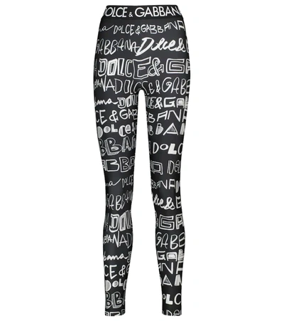 Dolce & Gabbana Graffiti-logo Leggings In Black