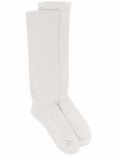 Rick Owens Intarsia-knit Logo Knee-length Socks In White