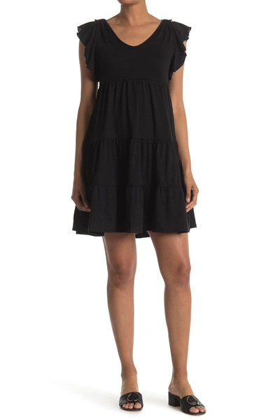 Max Studio Ruffle Cap Sleeve Tiered Jersey Babydoll Dress In Blck0t73-black-0t73