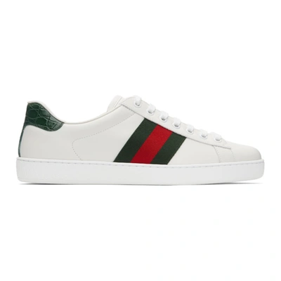 Gucci 30mm Ace Web Detail Leather Sneakers In Weiss,grün