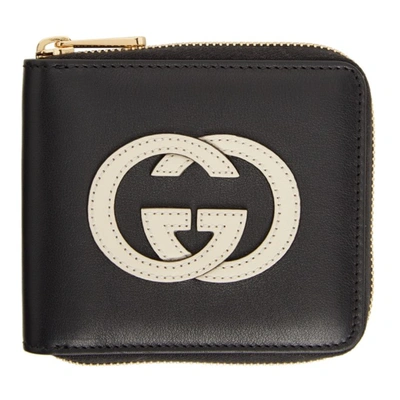 Gucci Black & Off-white Gg Coin Wallet In 1089 Black/mystic Wh