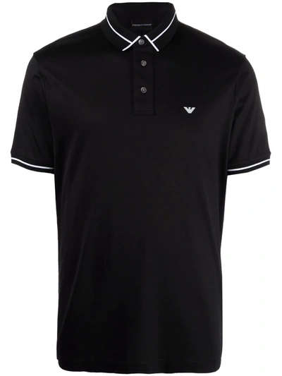 Emporio Armani Stripe-trimmed Polo Shirt In Black