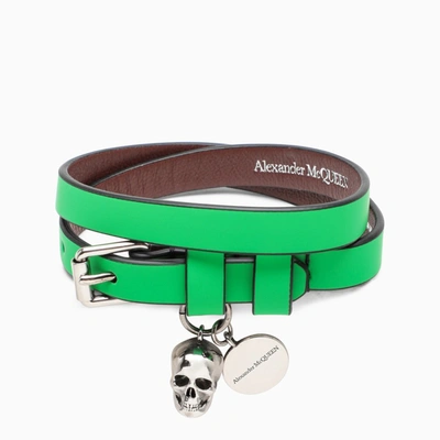 Alexander Mcqueen Double Round Green Bracelet With Skull
