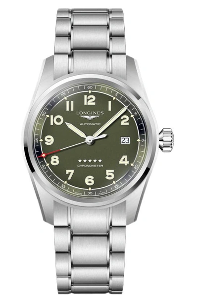 Longines Spirit Green Stainless Steel Watch, 40mm In Green/silver