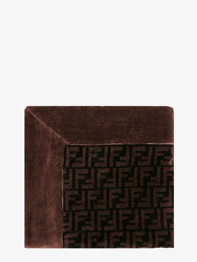 Fendi Cotton Terry Beach Towel With Ff Logo In Brown