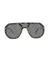 Fendi Men's Logo Acetate Shield Sunglasses In Ivory/smoke