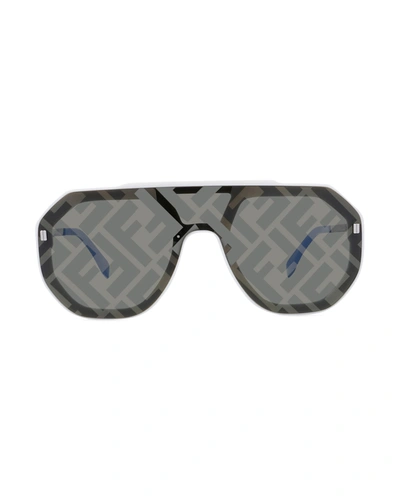 Fendi Men's Logo Acetate Shield Sunglasses In Ivory/smoke | ModeSens