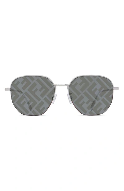 Fendi Men's Metal Aviator Logo Lens Sunglasses In Palladium/smoke