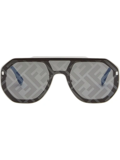 Fendi Ff-print Aviator Acetate And Metal Sunglasses In Black