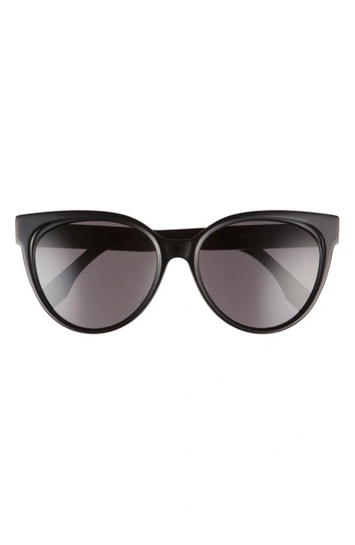 Fendi 56mm Rounded Cat Eye Sunglasses In Shiny Black Smoke