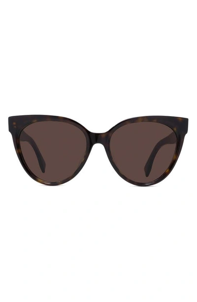 Fendi 56mm Rounded Cat Eye Sunglasses In Dark Havana Brown