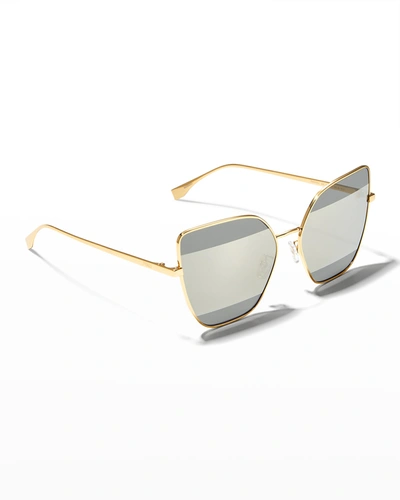 Fendi Fol009v1tf18n6 Stripes Oversized Mirrored Metal Sunglasses In Silver