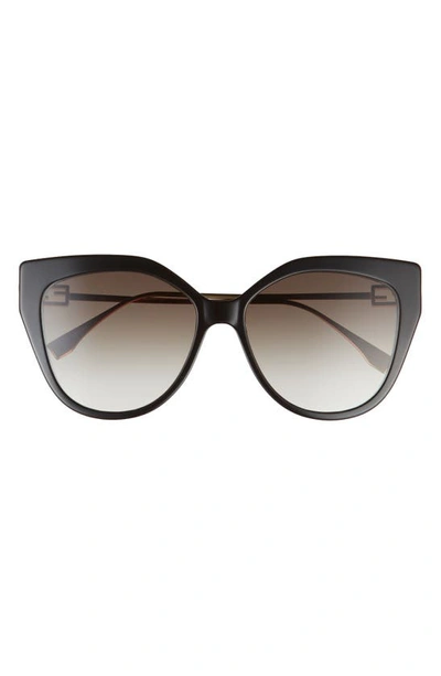 Fendi Iconic Baguette Metal Cat-eye Sunglasses In Shiny Black / Gradient Brown