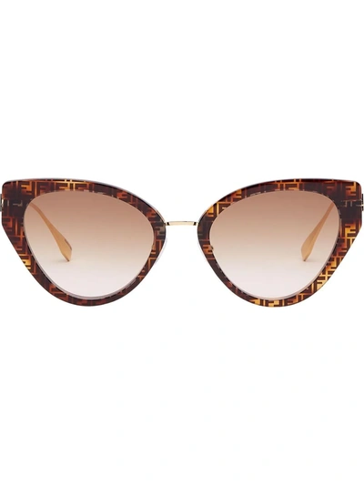 Fendi Iconic Baguette Acetate Cat-eye Sunglasses In Coloured Havana Gradient Brown