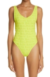 Balmain Embossed Logo One-piece Swimsuit In Lime Green