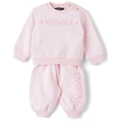 Versace Babies' Logo Star Stretch-cotton Tracksuit 3-18 Months In Pink/white