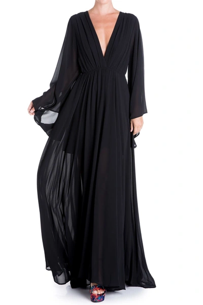 Meghan La Sunset Floral Bell Sleeve Maxi Dress In Black