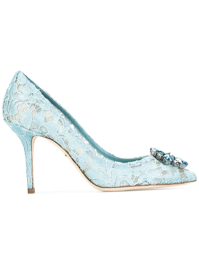 Dolce & Gabbana Court Shoe In Taormina Lace With Crystals In Aquamarine