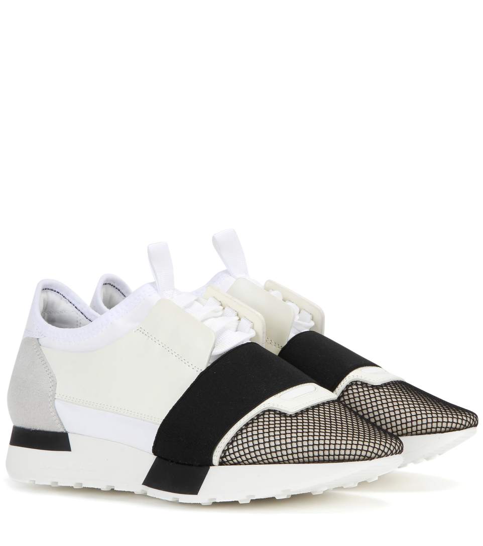 Balenciaga Race Runner Fabric And Leather Sneakers In White Multi