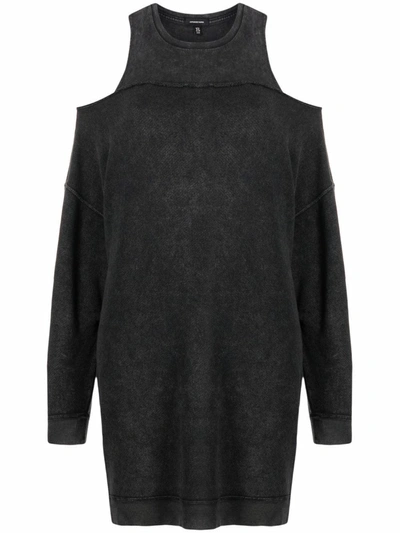 R13 Cold-shoulder Distressed Cotton-jersey Mini Dress In Black