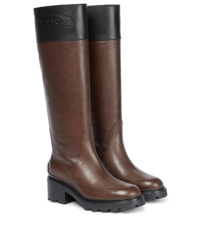 Tod's Engraved Logo Knee-length Boots In Brown