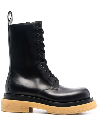 Bottega Veneta Military Calf Lace Up Boot In Black