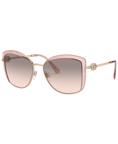 Bvlgari Bv6128b Serpenti Metal And Acetate Square-frame Sunglasses In Pink Gold,transparent Pink,pink Gradient