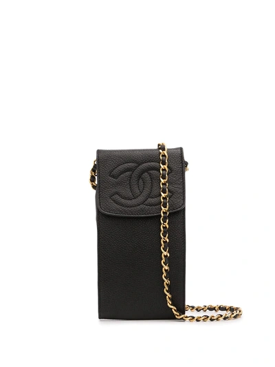 Pre-owned Chanel 1990s Cc Stitch Crossbody Pouch In Black