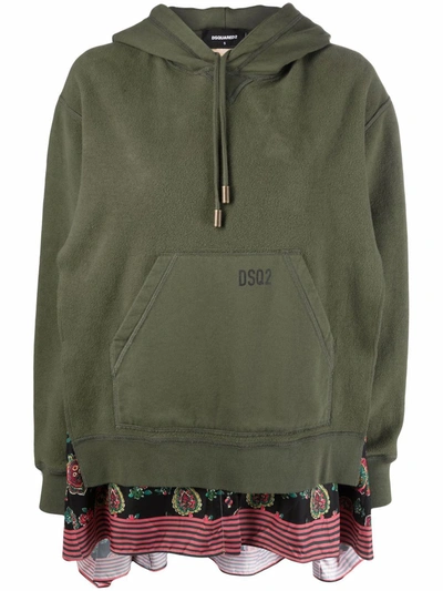 Dsquared2 Panelled Pullover Logo-print Hoodie In Green