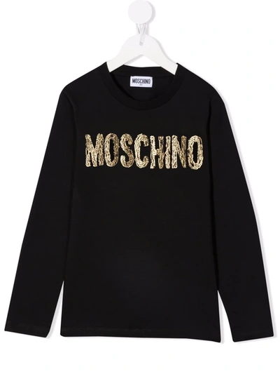 Moschino Kids' Logo Print Crew-neck Sweatshirt In Black