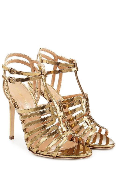Sergio Rossi Metallic Leather Sandals In Gold | ModeSens