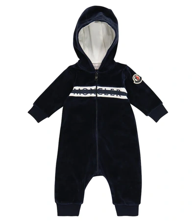 Moncler Blue Babygrow For Baby Kids With Logo In 蓝色