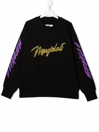 Mm6 Maison Margiela Black Sweatshirt For Kids With Logo