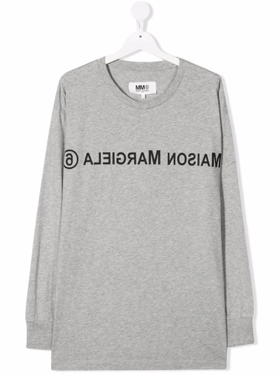 Mm6 Maison Margiela Girls Grey Kids Logo-print Long-sleeve Cotton Top 8-16 Years 14 Years In 灰色