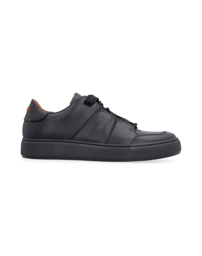 Z Zegna Tiziano Leather Low-top Sneakers In Black