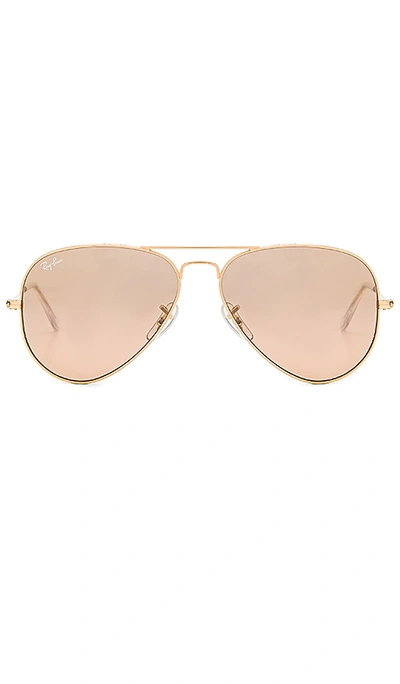 Ray Ban Aviator Gradient In Gold & Crystal Brown Pink Silver Mirror