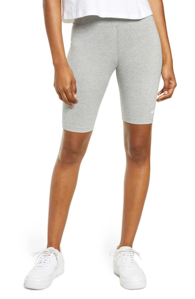 Nike Women's  Sportswear Essential Mid-rise 10" Biker Shorts In Dark Grey Heather/ White