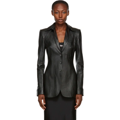 Alexander Wang Sculpted Elongated Calf Leather Blazer In Black
