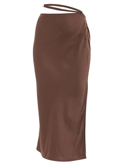 Jacquemus Women's La Jupe Chain-detailed Satin Midi Slip Skirt In Brown