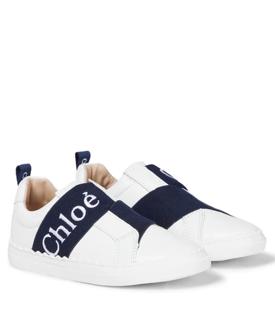 Chloé Kids' Logo-tape Detail Slip-on Trainers In White