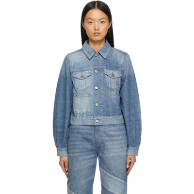 Ganni Puff-sleeved Organic-denim Jacket In Blue
