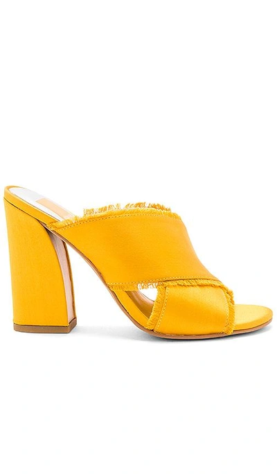 Dolce Vita Henry Frayed Satin High Heel Slide Sandals In Saffron