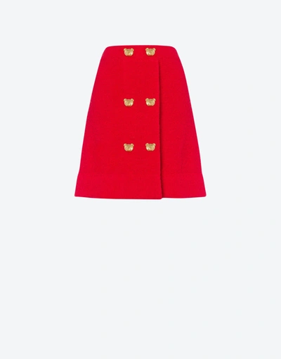 Moschino Teddy Buttons Bouclé Miniskirt In Red