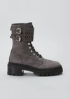 Alaïa Calfskin Lace-up Moto Hiking Boots In 812 Cendre