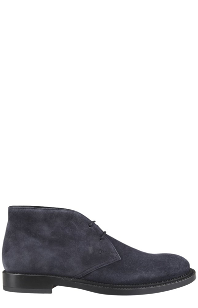 Tod's Lace-up Plain Ankle Boots In Navy