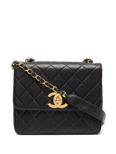 Pre-owned Chanel 1995-1997 Large Diamond Quilted Flap Crossbody Bag In Black